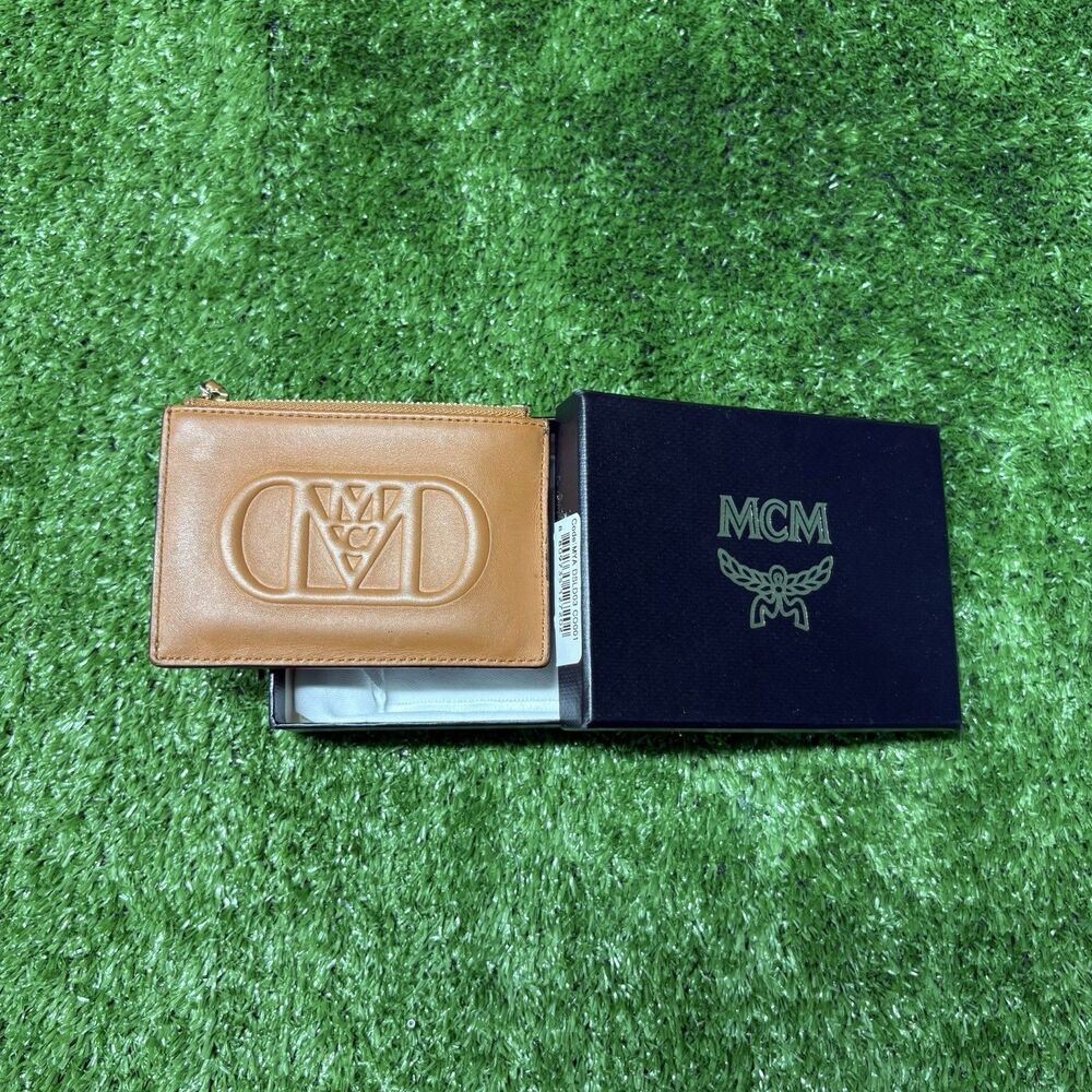 MCM Mode Travia Zip Card Case Wallet in Cognac Spanish Leather